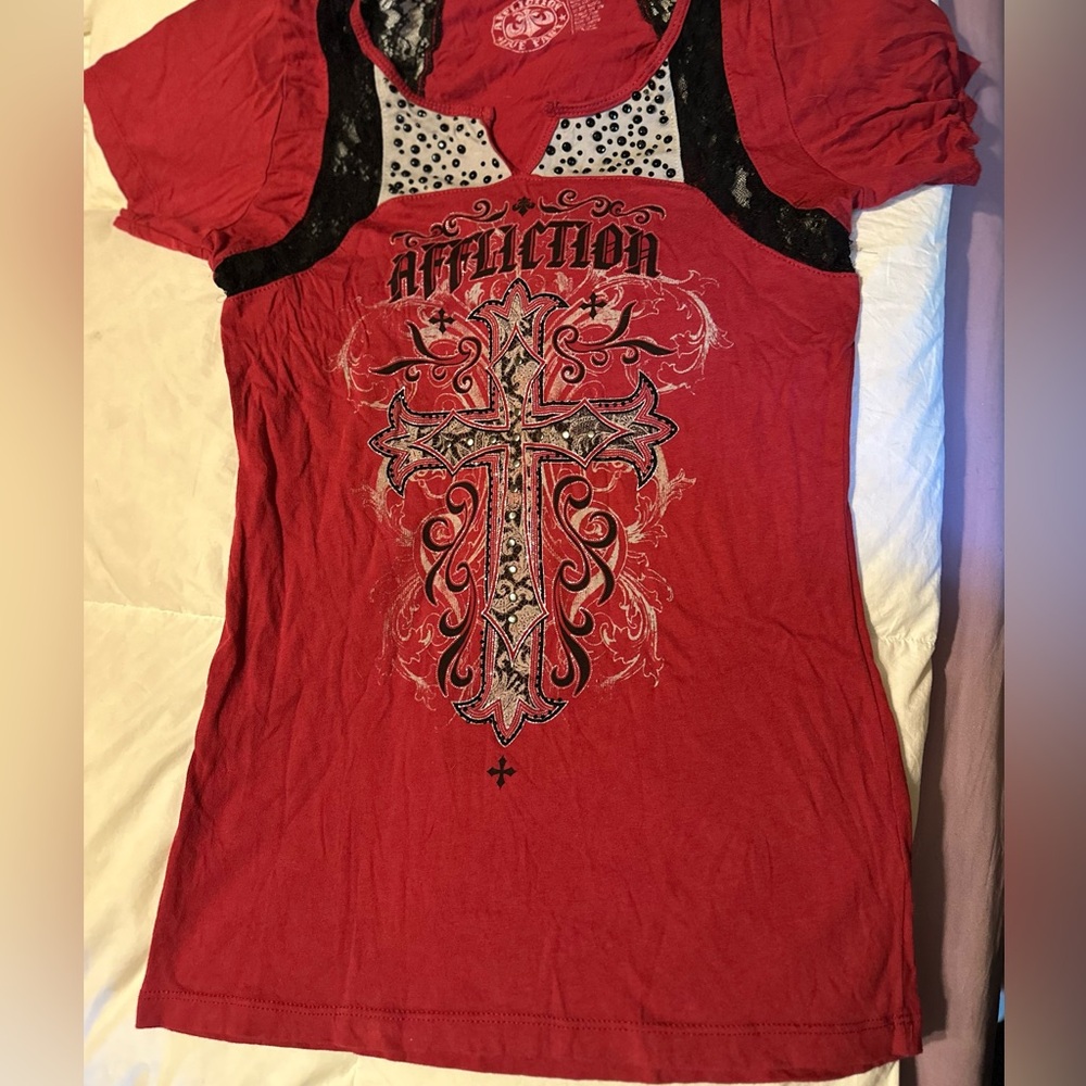 Affliction Black and Red Studded Shirt